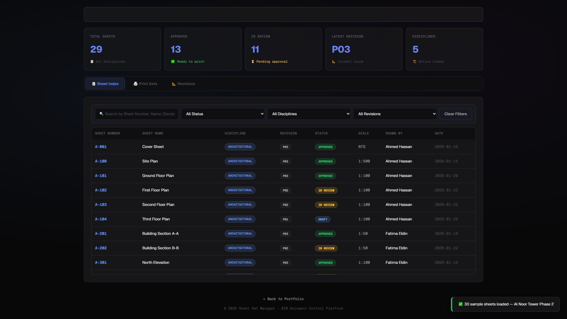Sheet Set Manager Dashboard